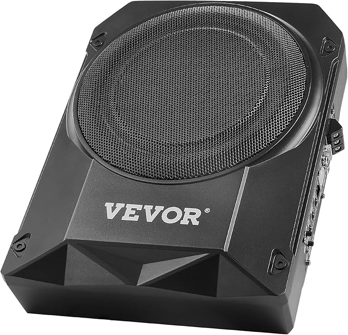 VEVOR 10" 400W Underseat Car Subwoofer, Slim Powered Car Subwoofers Under The Seat, Low Profile Audio Sub Built-in Amplifier, High/Low Level Input & Volume Controller for SUVs, Car, Truck, RV