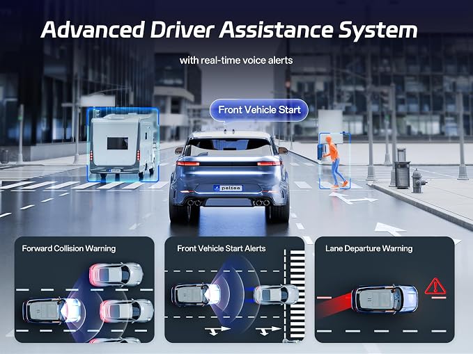 Pelsee S12 Pro Mirror Dash Cam with STARVIS 2 Sensor, Rear View Mirror Camera 5.8GHz WiFi, 4K Front and 1080P Rear Backup Camera for Car, ADAS, Voice Control, Color Night Vision, 64G Meomory Card