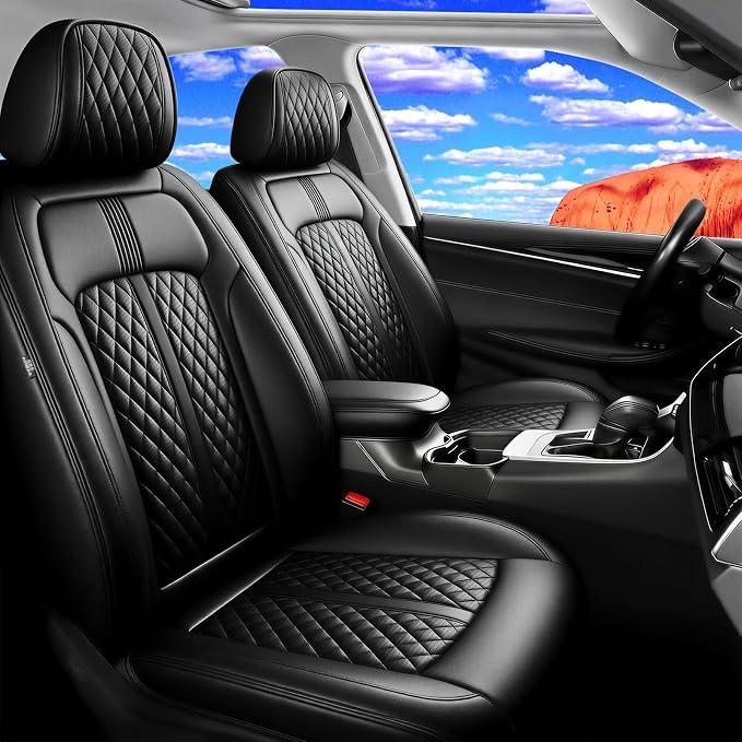 Fit XTS Car Seat Covers (Front Pair) for Cadillac XTS 2013-2019 - Premium Full Coverage Leather, Airbag Compatible & Scratch-Resistant, Waterproof & All Weather Seat Protector, Black
