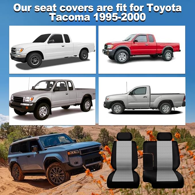 60/40 Split Bench Seat Covers for Toyota Tacoma 1995 1996 1997 1998 1999 2000 Heavy Duty Cloth Protector Interior Accessories with Console Covers，Waterproof & Machine Washable,Gray