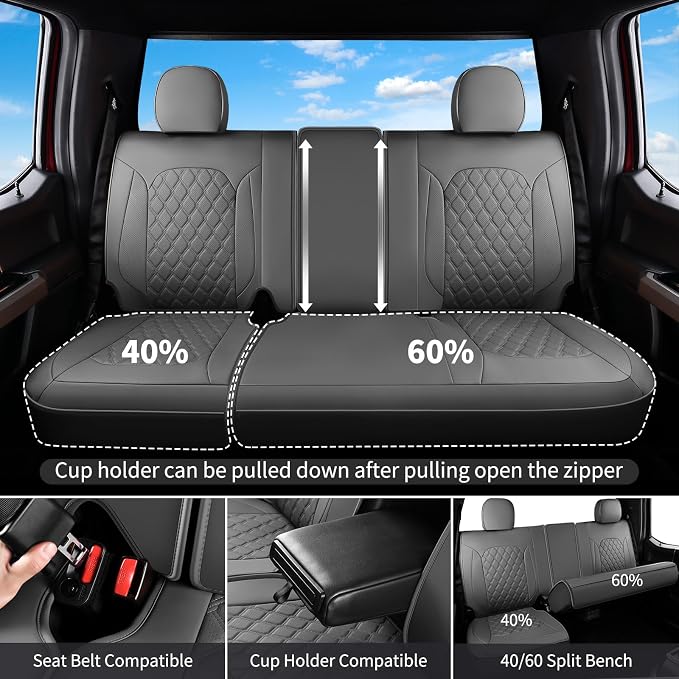 Huidasource for Silverado Seat Covers, Chevy Silverado Seat Covers Leather, GMC Sierra Pickup 1500 2007-2013&2019-2025, 2500HD 3500HD 2020-2025 Crew Double Extended Cab (Full Set/Gray)