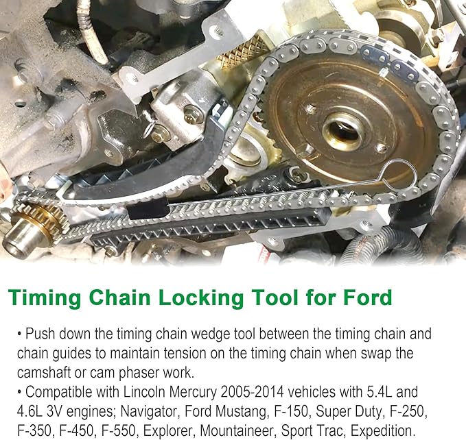 Timing Belt Tools Compatible with Ford 4.6L/5.4L 3V Engine Valve Spring Compressor Cam Phaser Holding Timing Chain Locking Wedge Crankshaft Positioning Wrench Holder Pulley Bolt Tool Set