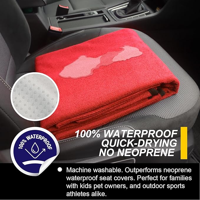 Back Seat Cover for Car Trucks Van SUV Jeep,Waterproof Rear Bench Towel Seat Covers for Dogs and Kids,Automotive Backseat Protector (Red)