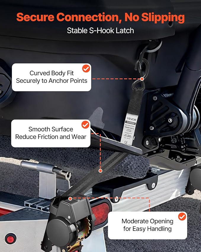 VEVOR Wheel Chock Tie-Down Kit, Fixed Trailer Tie Down Strap, Car Tie Down Kit with S-Hook, Break Strength 1649 lbs & Working Load 550 lbs Motorcycle System for Trailers, Boats, Snowmobiles