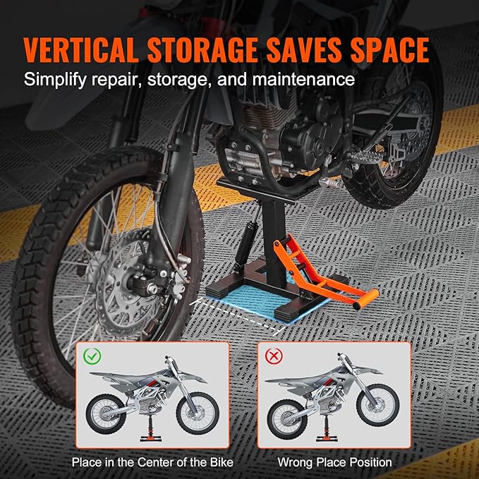 VEVOR Dirt Bike Lift Stand, Motorcycle Jack Lift Stand 440 lbs Capacity and Hydraulic Lift Operation, Adjustable Height Hoist Table, for Dirt Pit Bike Repair, Maintenance, Dirt Bike Accessories