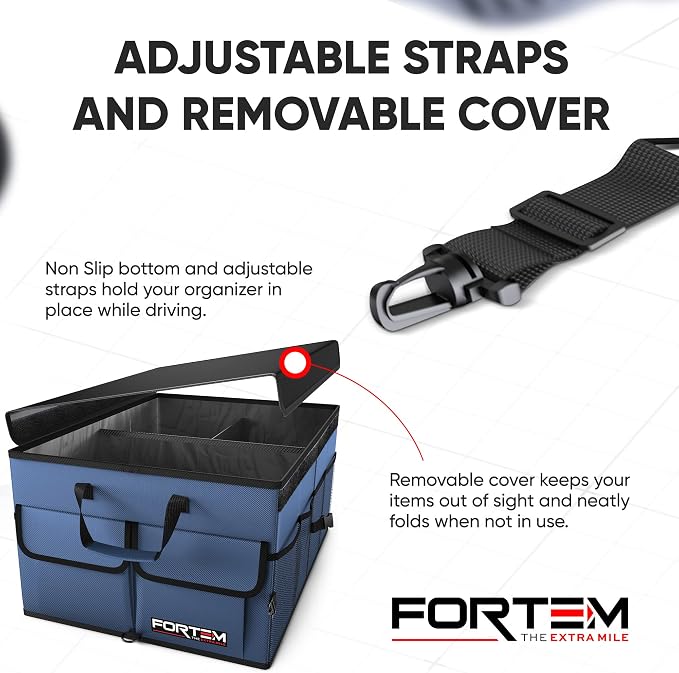 FORTEM Car Trunk Organizer (Blue, Large) + Large Windshield Sun Shade