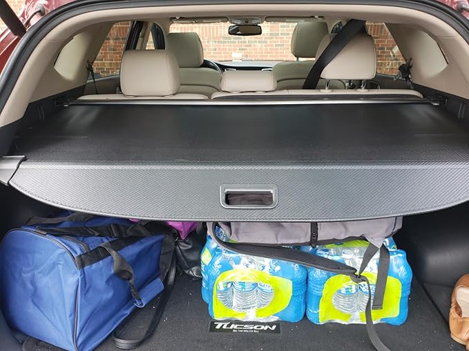 Powerty owerty Retractable Cargo Cover for 2016-2021 Hyundai Tucson, Canvas Texture Trunk Cover Privacy Screen Rear Security Shade for Tucson Accessories (with Extented Cover)