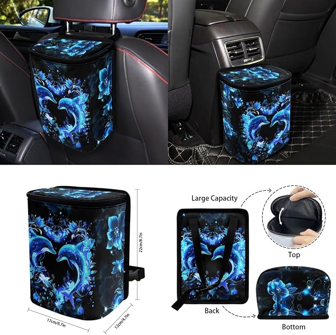 Blue Dolphin Car Seat Cover Full Set 15 PCS, with Steering Wheel Cover Seat Belt Strap Pad Trash Bag Rearview Mirror Accessories Cup Holder Keychain