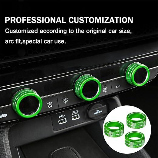 Knob Covers for Honda Civic Accessories 2026 2025 2022-2024 for CRV 2026 2025 2024 2023 for Acura Integra 2025 2024 2023 AC Knob, Air Vent, Audio Control, Push Start Button Cover Ring 11Pcs (Green)