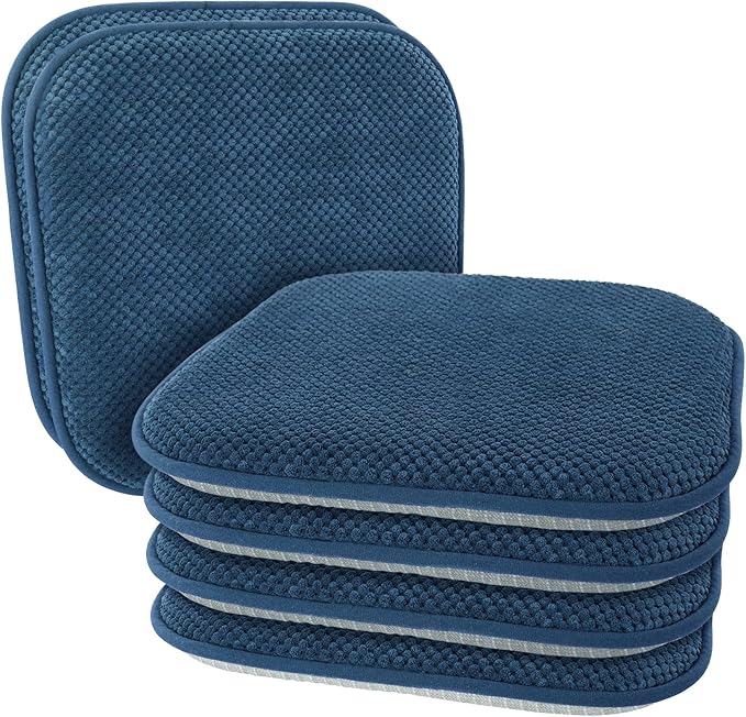 Blue Chairs Cushions for Dining Chairs 6 Pack Non Slip Foam Kitchen Seat Cushions Washable Soft Thick Patio Pads Large Wooden Metal Tapered Chair Cushions,17" x 15"