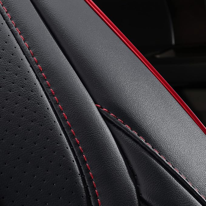 Huidasource Front Seat Covers for Wrangler JK 2007-2017, Waterproof Wrangler Leather Seat Cushion Covers Fit for Jeep Wrangler JK 2-Door/4-Door Rubicon Altitude Willys Big Bear (Front Pair/Black&Red)