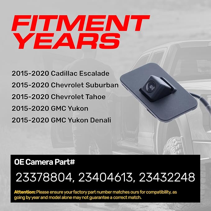 Master Tailgaters Replacement for Cadillac Escalade (2015-2020) / Chevrolet Suburban, Tahoe (2015-2020) / GMC Yukon, Yukon Denali (2015-2020) Backup Camera OE Part # 23378804, 23404613, 23432248