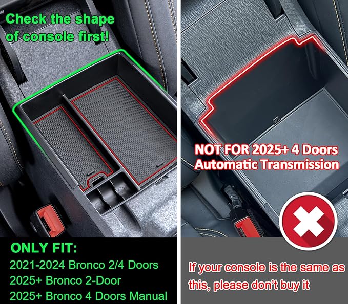 TOPINSTALL New Red Tray Compatible with 2021-2024 Ford Bronco & 2025+ Bronco 2-Door & 2025+ 4-Door Manual Transmission, Full Size Bronco Organizer (NO for 2025+ 4-Door Automatic)