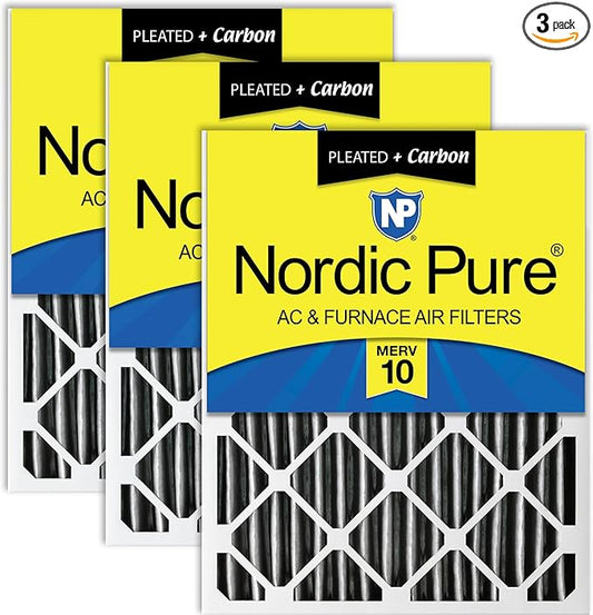 Nordic Pure 14x20x2 (Actual Size: 13 1/2 x 19 1/2 x 1 3/4) Furnace Air Filters MERV 10 Pleated Plus Carbon 3 Pack