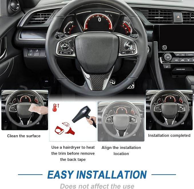 Real Carbon Fiber Interior Trim Compatible with Honda Civic 2016-2021 10th Gen, Interior Decor Sticker Accessories