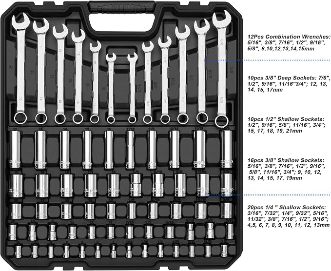 Prostormer 240-Piece Mechanics Tool Set, General Assorted SAE/Metric Sockets and Wrenches Automotive Repair Tool Kit with Plastic Storage Toolbox