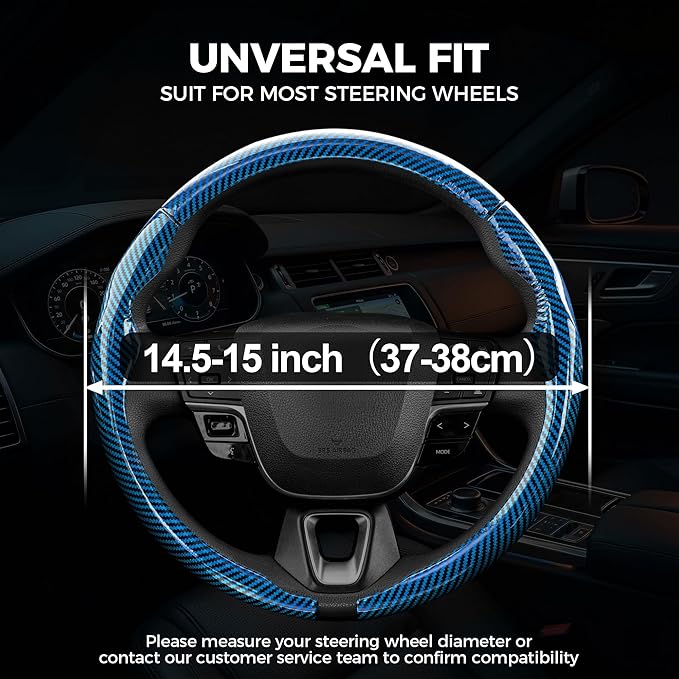 West Llama 3 Piece Carbon Fiber Steering Wheel Cover, 14.5-15 Inch 3 Pc Auto Car Steering Wheel Cover Universal Fit for 99% Cars, SUVs, Trucks (Glossy Blue)