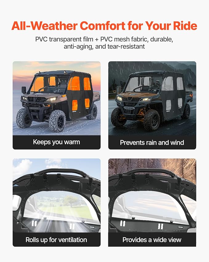 VEVOR Cab Enclosure Upper Doors, Compatible with Can-Am Maverick X3 2-Seater 2017-2025, Soft Upper Doors, Windproof Upgraded Zipper UTV Soft Side Window Kit, Work with Side Mirrors and Windshields
