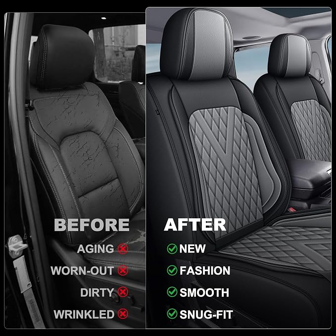 TTX for Dodge RAM 1500 2500 3500 2012-2025 2026 Seat Covers - Seat Cushion Cover with Durable Faux Leather and Curved Bench(Full Set/Black&Dark Grey)