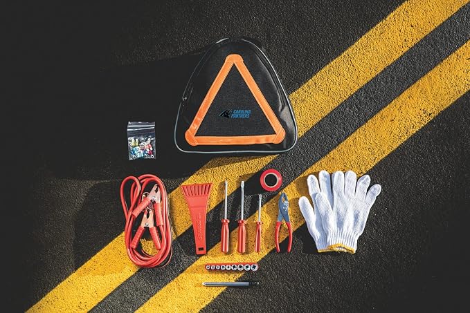 PICNIC TIME NFL Roadside Emergency Car Kit, Auto Vehicle Safety Road Side Assistance with Jumper Cables and Car Tool Kit, (Black with Orange Accents)