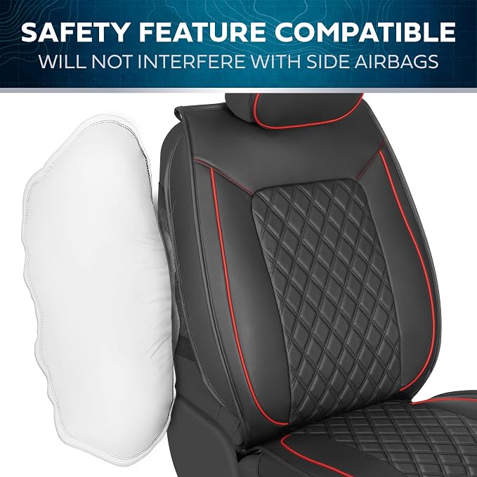 MotorBox Prestige Faux Leather Seat Covers Full Set' Semi-Universal Fit for Cars, Trucks & SUVs - Napa Style 2 Front Seat Covers + Rear Bench' Durable Interior Protector, Easy Install