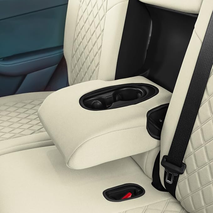 FH Group Custom Fit Car Seat Covers Specifically Made for 2020-2025 Tesla Model Y Ultraflex Neoprene Water Resistant Automotive Seat Covers - Full Set Solid Beige