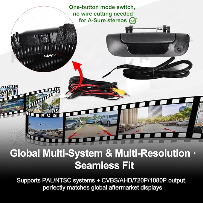ASURE Tailgate Handle Backup Camera for Dodge Ram 1500 2500 3500 2002-2008, 1080P HD Rear View Camera 170° Wide Angle, Starlight Night Vision, Truck Backup Camera Waterproof for Parking Towing