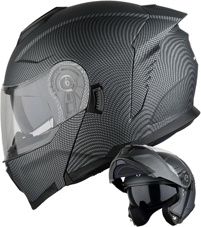 1Storm Motorcycle Street Bike Modular/Flip up Dual Visor Sun Shield Full Face Helmet HJK920