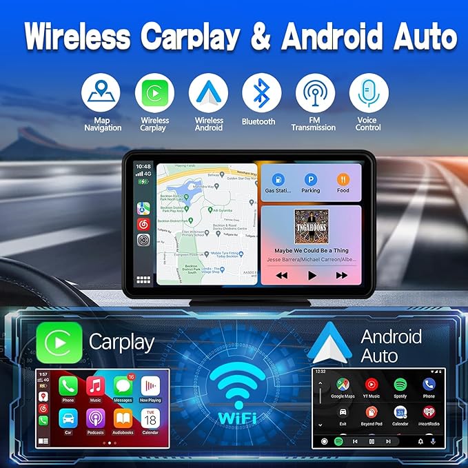 Carplay Screen for Car, 7'' Wireless CarPlay & Android Auto- Upgrade Portable Touchscreen with Bluetooth, Mirror Link, Voice Control, Hands-Free Calling Car Play Screen Stereo for All Vehicles
