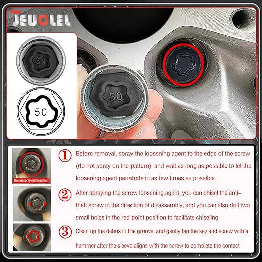 050 Wheel Locking Nut Key Compatible With BMW Series, Socket OD 27mm - ID 25mm, Lock Nut Socket Adapter, Anti-Theft Lug Nut Removal Tool