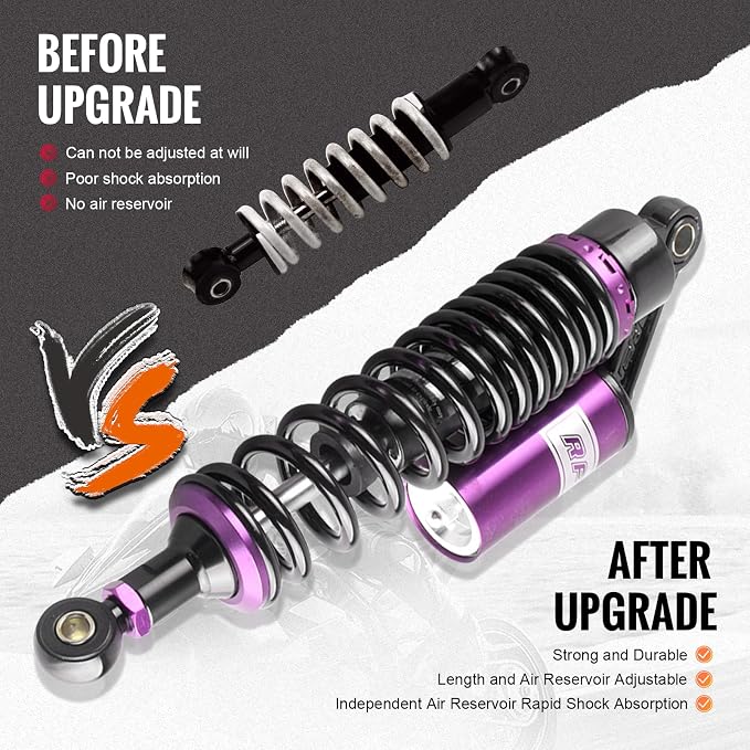 13.4" 340mm Motorcycle Rear Air Shocks Absorber Suspension for HONDA for Suzuki for Kawasaki for Yamaha ATV Go Kart Quad Dirt Sport Bikes,1 Pair, Purple