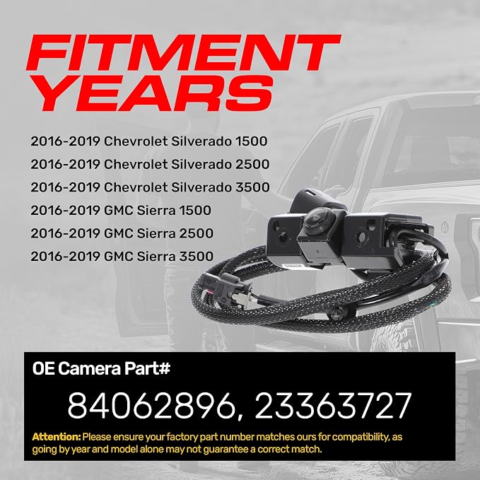 Master Tailgaters Replacement for Chevrolet Silverado/GMC Sierra 1500, 2500, 3500 W/Remote Tailgate (2016-2019) Backup Camera OE Part # 84062896, 23363727