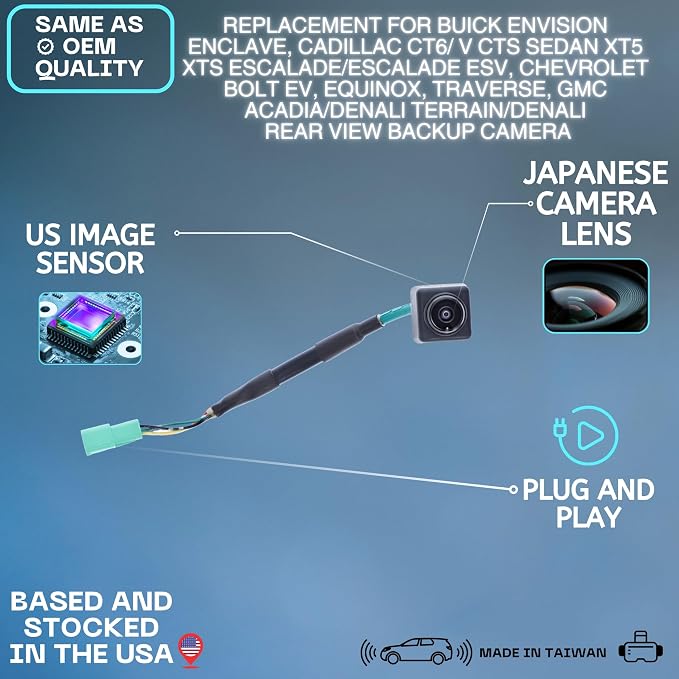 Backup Camera Replaces for Buick Envision Enclave, Cadillac CT6/ V CTS Sedan XT5 XTS Escalade/Escalade ESV, GM Bolt EV, Equinox, Traverse, GMC Acadia/Denali Terrain/Denali 84011416