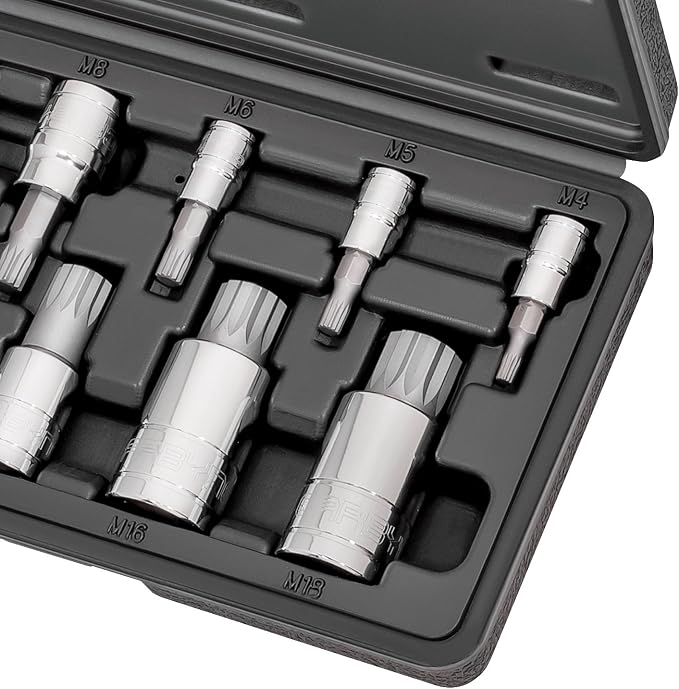 CARBYNE 10-Piece Triple Square Socket Set, XZN Spline Bit Socket, 12 Point, Metric M4 to M18, S2 Steel, CrV Sockets, 1/4 in. 3/8 in. and 1/2 in. Drive, Durable Storage Case
