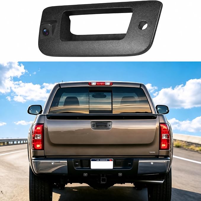 Backup Camera with Tailgate Handle Compatible with 2007-2014 Chevrolet Chevy Silverado,GMC Sierra Truck 1500 2500 3500,Bezel Trim & Lock Cylinder Tailgate Parts #22755304,140° Viewing Angle Waterproof