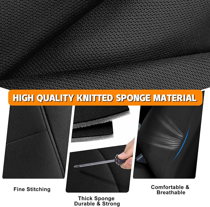 Truck Seat Cover Compatible with 1995-2000 Toyota Tacoma, Knitted Front Bench 60/40 Seat Covers with 2 Headrests and Center Console, Black