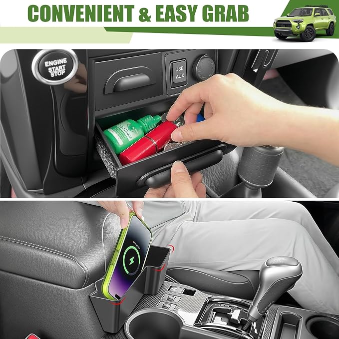 Center Console Organizer for 2014-2024 Toyota 4Runner Upgraded Hanging Armrest Box Extra Storage Drawer Inserts Tray for 4 Runner Interior Accessories(Fit 14-24/Hanging+Drawer Organizer)