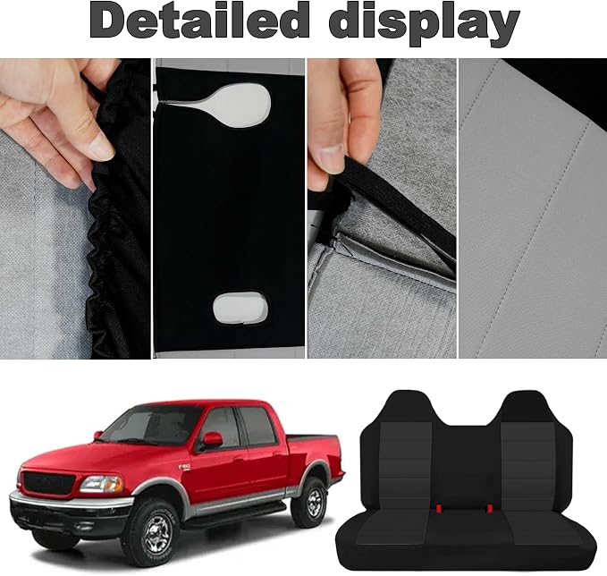 Custom Bench Seat Covers for Ford F150 1999 2000 2001 2002 2003 2004 Heavy Duty Cloth Protector Interior Accessories，Waterproof & Machine Washable - Black
