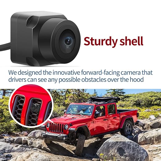 RED WOLF Dash Tweeters Speaker Wiring Harness + Front Forward Facing View Camera for Jeep Wrangler JL/JLR/JLU/JT Gladiator Rubicon Off-Road 2018-2021 Front Trail Cargo Camera