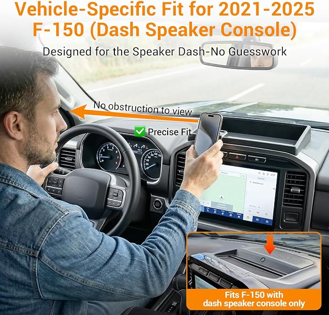 Dashboard Phone Holder Compatible with 2021-2025 Ford F150 with Speaker Center Console Organizer Dashboard Phone Multi-Mount Kit for F150 Accessories(f150 2021-2025 w/sub)