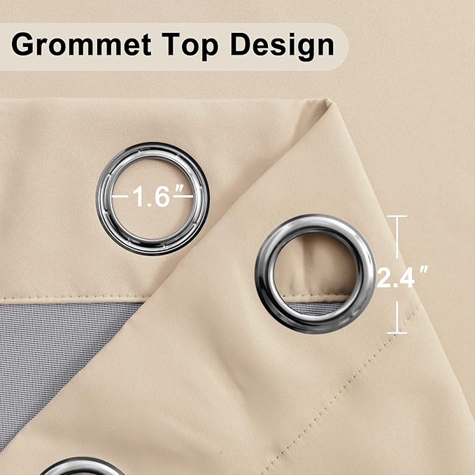XWZO 100% Blackout Curtain Panels - Double Layer Full Room Darkening & Energy Efficiency Grommet Window Panels with Tiebacks for Bedroom/Living Room, Biscotti Beige, W52 x L45, Set of 2