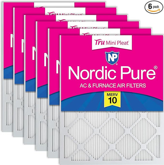 Nordic Pure 16x20x1 (Actual Size: 15 1/2 x 19 1/2 x 3/4) Tru Mini Pleat MERV 10 AC Furnace Air Filters – 2.5X More Media for Longer-Lasting, High-Efficiency Filtration - 6 Pack