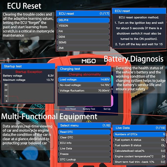 OBD2 Scanner Diagnostic Tool for Car,Professional Check Engine Code Reader,Battery Tester,Live Data,Freeze Frame,I/M Readiness,Works for All Vehicles Since 1996