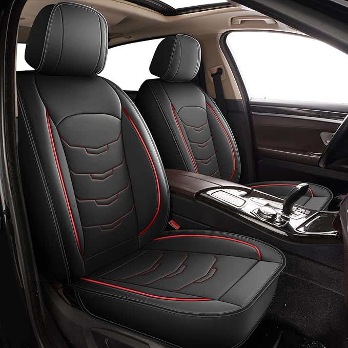 Seat Covers Fit for Buick Envista 2017-2024 2025 Car Full Set Luxury Leather Waterproof Scratch-Resistant Protectors Automotive Seat Cushion with Airbag Compatible (5 Seats,Black&Red)