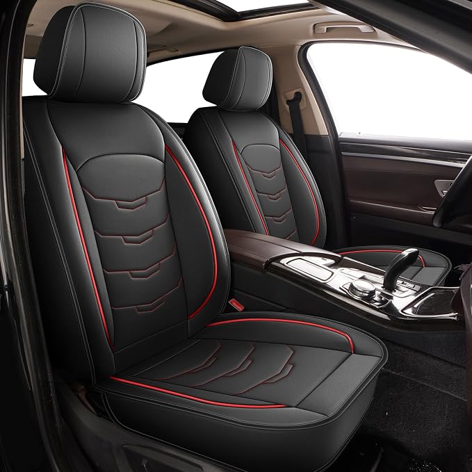 Seat Covers Fit for Cadillac ATS 2013-2018 Car Full Set Luxury Leather Waterproof Scratch-Resistant Protectors Automotive Seat Cushion with Airbag Compatible (5 Seats,Black&Red)
