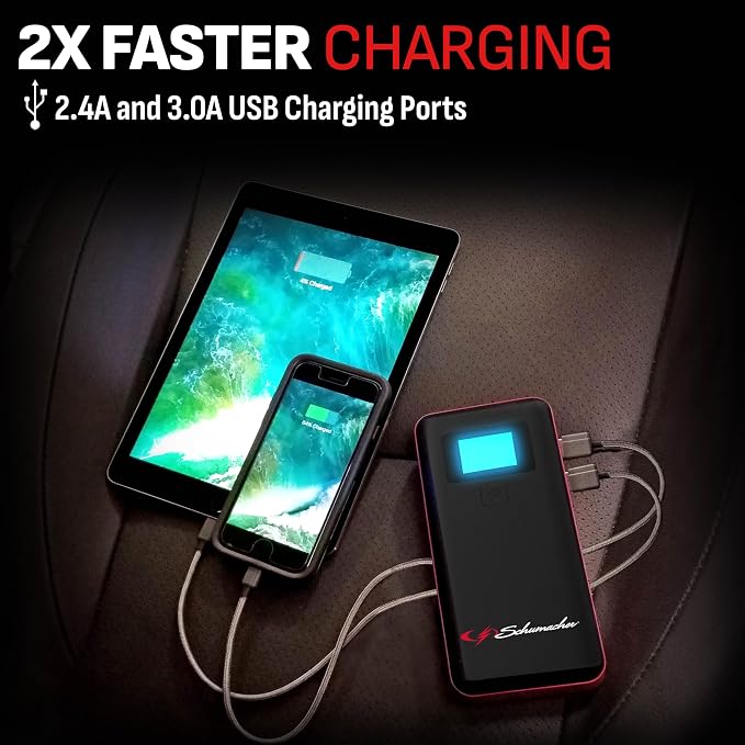 Schumacher Electric 2000 Peak Amp 12V Portable Lithium Car Battery Jump Starter & Power Pack - Lithium Ion Jump Box - with USB Charging & LED Emergency Light - SL1642