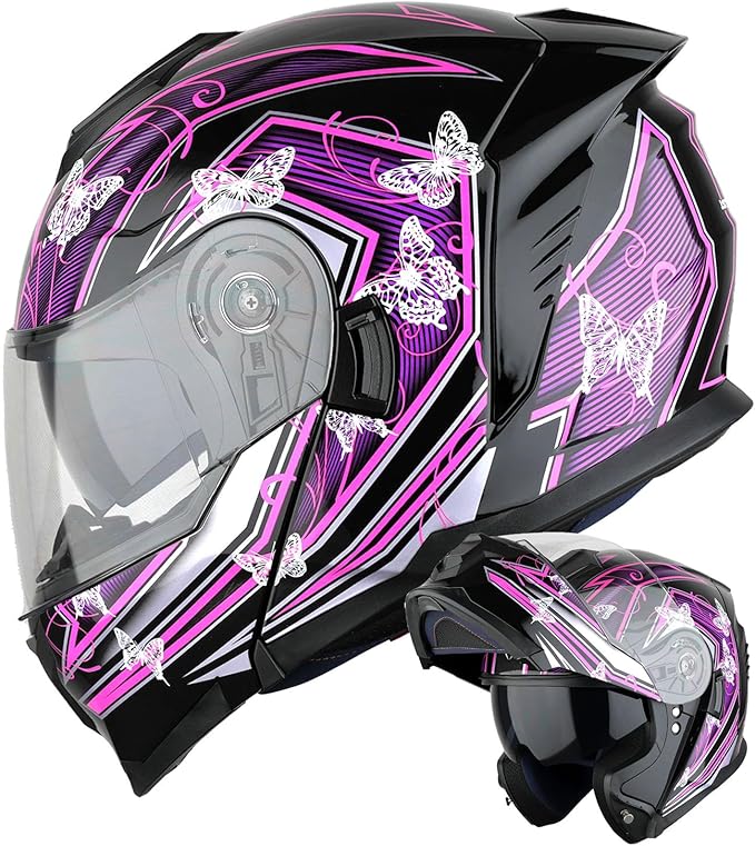 1Storm Motorcycle Street Bike Modular/Flip up Dual Visor Sun Shield Full Face Helmet HJK920