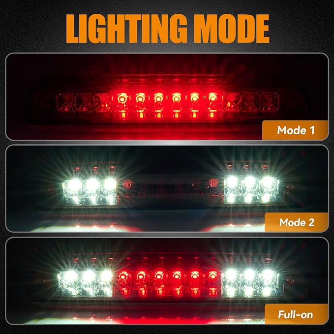 Third 3rd Brake Light LED for 1999-2016 Ford F250 F350 F450 F550 Super Duty, 1993-2011 Ford Ranger High Mount Rear Cab Brake Lights Assembly, 99-16 F-250 F350-F450 F-550 Cargo Stop Light (RED)