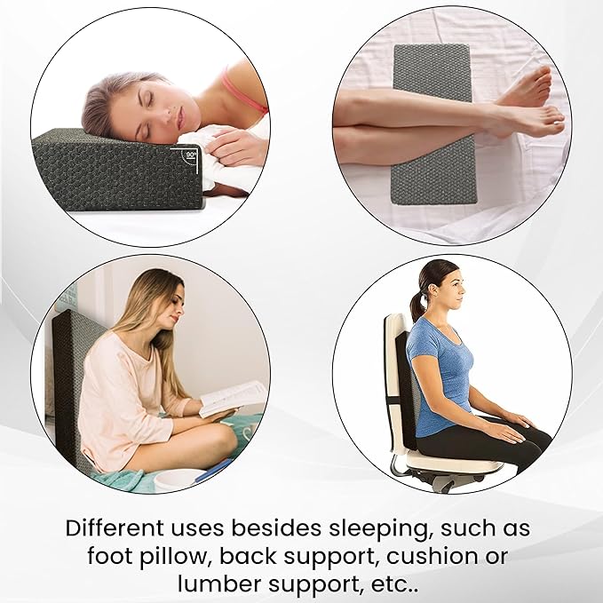 24x12x4 Pillow Cube for Side Sleepers with 2 Pillow Cases(White & Gray) Memory Foam- Medium Firm Design Ideal for Neck,Shoulder Pain Relief & Cervical Support - Made of Odorless Fabric