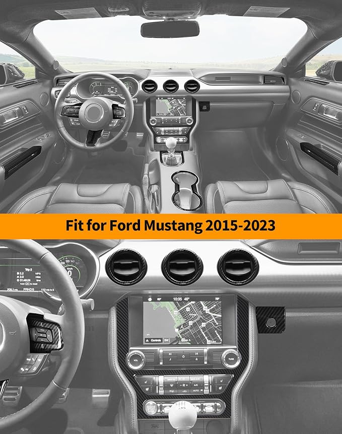 Hoolcar 17PCS Carbon Fiber Interior Trim Kit Cover for 2015-2023 Ford Mustang Center Console Decoration Interior Accessories